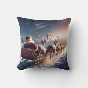 Santa Claus fährt mit seinem Schlitten und Regenhi Kissen