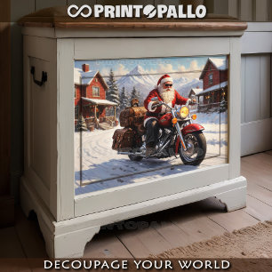 Santa Claus fährt Urlaub auf einem Fahrrad im Schn Seidenpapier