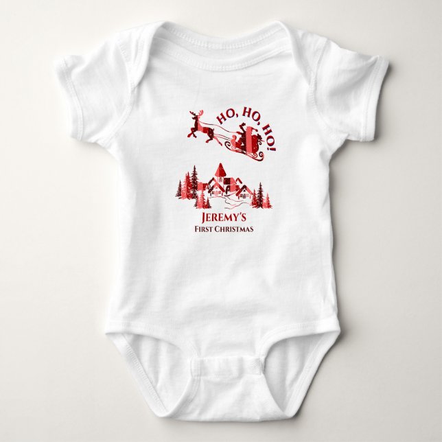 Santa Claus First Christmas Red Add Name Baby Strampler (Vorderseite)