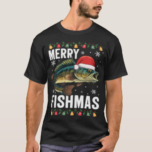Santa Claus fischt auf einem Bass Lustiges Weihnac T-Shirt