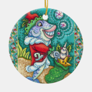 SANTA CLAUS FISH TALES, STARFISH, BAG of SAASHELLS Keramik Ornament