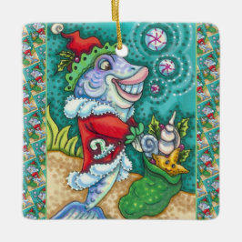 SANTA CLAUS FISH TALES, STARFISH, BAG of SAASHELLS Keramikornament