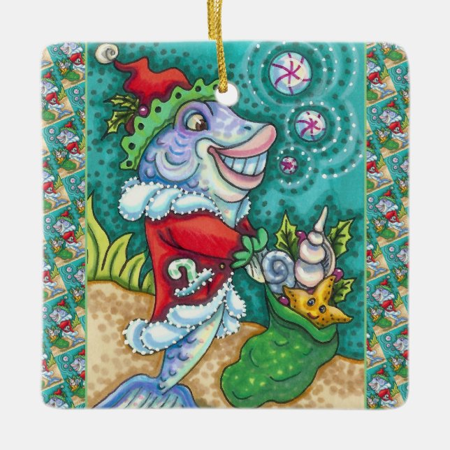 SANTA CLAUS FISH TALES, STARFISH, BAG of SAASHELLS Keramikornament (Vorderseite)
