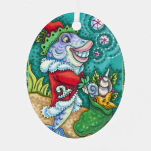 SANTA CLAUS FISH TALES, STARFISH, BAG of SAASHELLS Ornament Aus Metall