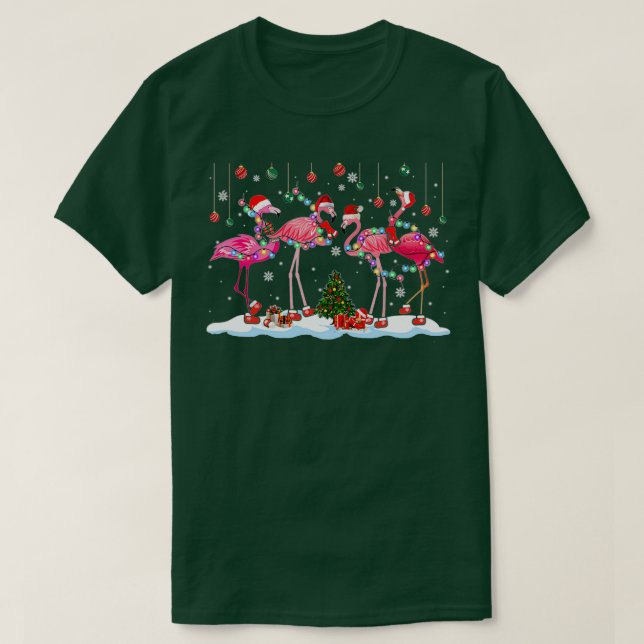 Santa Claus Flamingo Christmas Tree Lights T-Shirt (Design vorne)