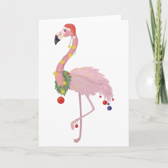 Santa claus flamingo feiertagskarte (Vorderseite)