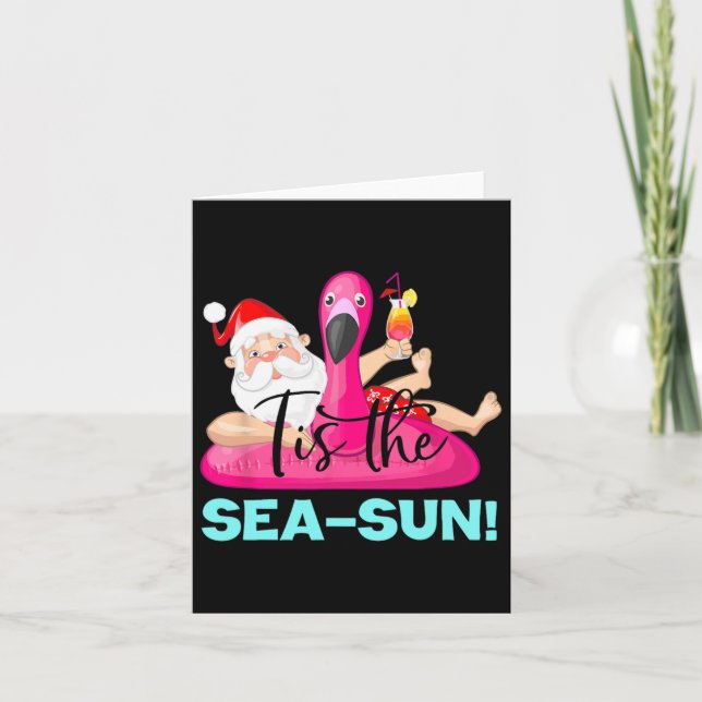 Santa Claus Flamingo Float Tis The Sea sun Christm Karte (Vorderseite)