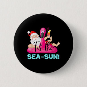 Santa Claus Flamingo Float Tis The Sea-sun Weihnac Button
