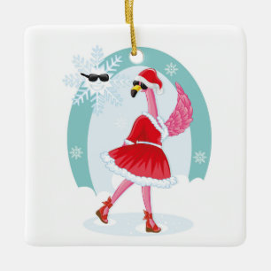 Santa Claus Flamingo Keramik Ornament