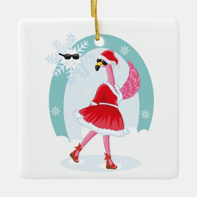 Santa Claus Flamingo Keramik Ornament (Vorderseite)