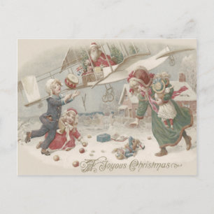 Santa Claus fliegt Spielzeug Weihnachtsbaum Kinder Feiertagspostkarte