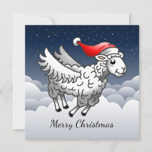 Santa Claus Flying Christmas Sheep Feiertagskarte