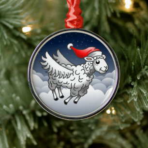 Santa Claus Flying Christmas Sheep Ornament Aus Metall
