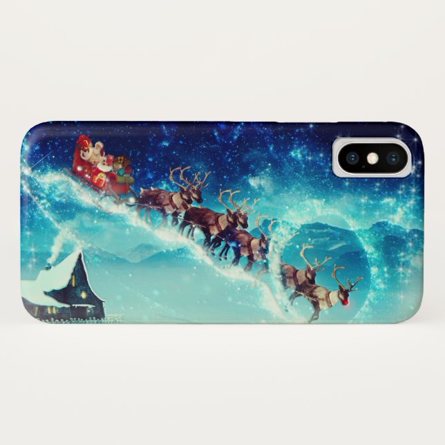 Santa Claus Flying with Rentier Case-Mate iPhone Hülle (Rückseite (Horizontal))