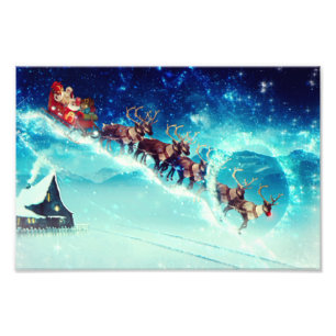 Santa Claus Flying with Rentier Fotodruck