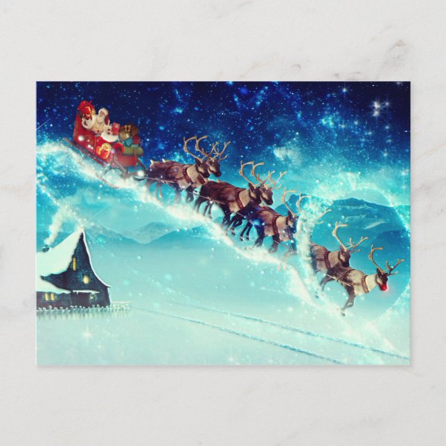 Santa Claus Flying with Rentier Postkarte (Vorderseite)