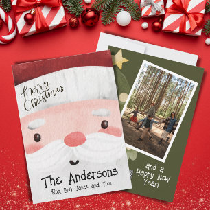 Santa Claus Foto gibt frohen Weihnachtsbaum Feiertagskarte