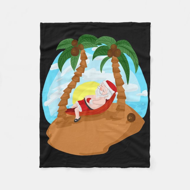 Santa Claus Frory Christmas Beaches Palm Tree Trip Fleecedecke (Vorderseite)