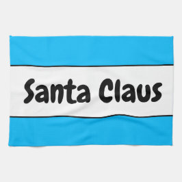 SANTA CLAUS Fun Sky Blue White Stripes Retro Text Geschirrtuch