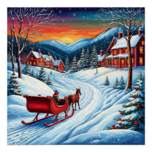 Santa Claus geht durch den Schnee Weihnachtsgesche Poster