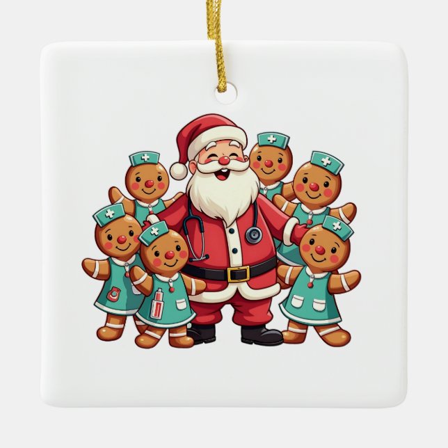 Santa Claus Gingerbread Krankenwagen Keramikornament (Vorderseite)