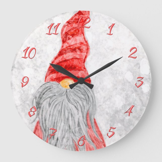 Santa Claus Gnome auf dem Snowy Field   Große Wanduhr (Vorderseite)