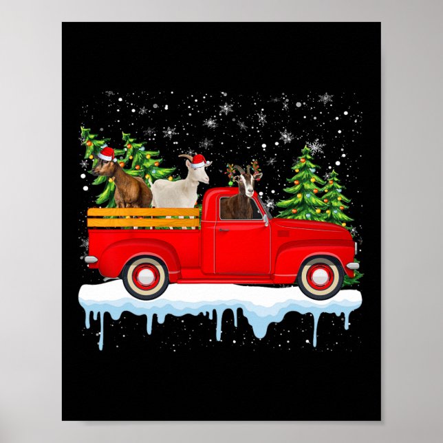 Santa Claus Goat Ride Red Truck Xmas Tree Christma Poster (Vorne)