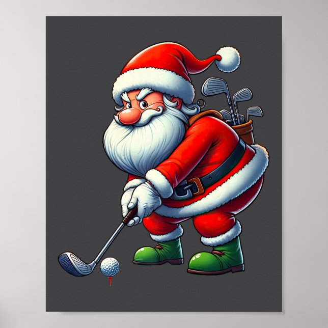 Santa Claus Golf Player Weihnachtsspiele Poster (Vorne)