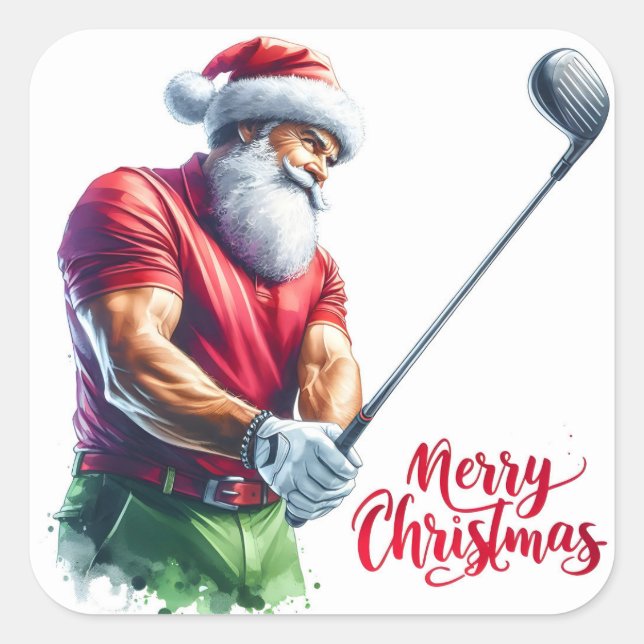 Santa Claus Golf während der Ferienzeit Quadratischer Aufkleber (Vorderseite)