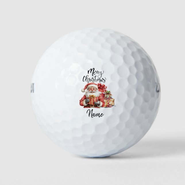 Santa Claus Golfen mit Weihnachtsgeschenk für Golf Golfball (Vorderseite)