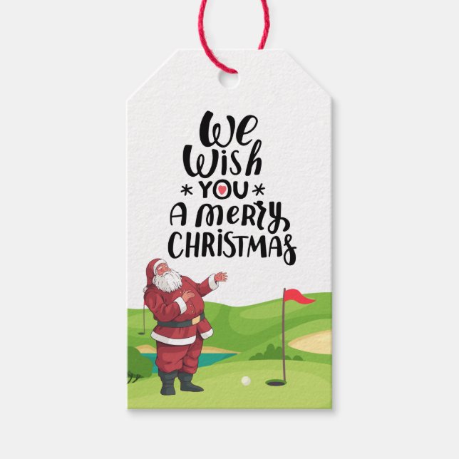 Santa Claus Golfer Frohe Weihnachten am Golfplatz Geschenkanhänger (Vorderseite)