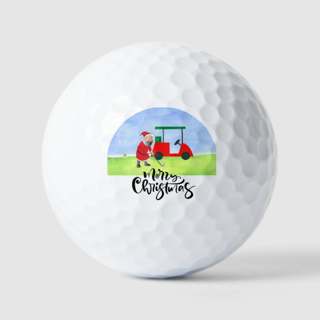 Santa Claus Golfer Frohe Weihnachten im Warenkorb Golfball (Vorderseite)