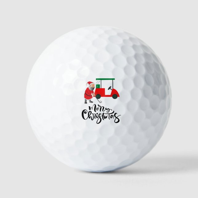 Santa Claus Golfer Frohe Weihnachten im Warenkorb Golfball (Vorderseite)