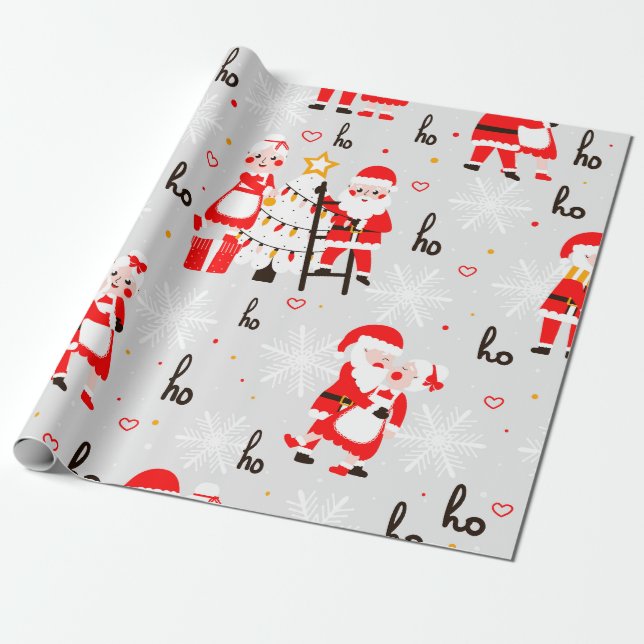 Santa Claus Gray Weihnachten Geschenkpapier (Ungerollt)