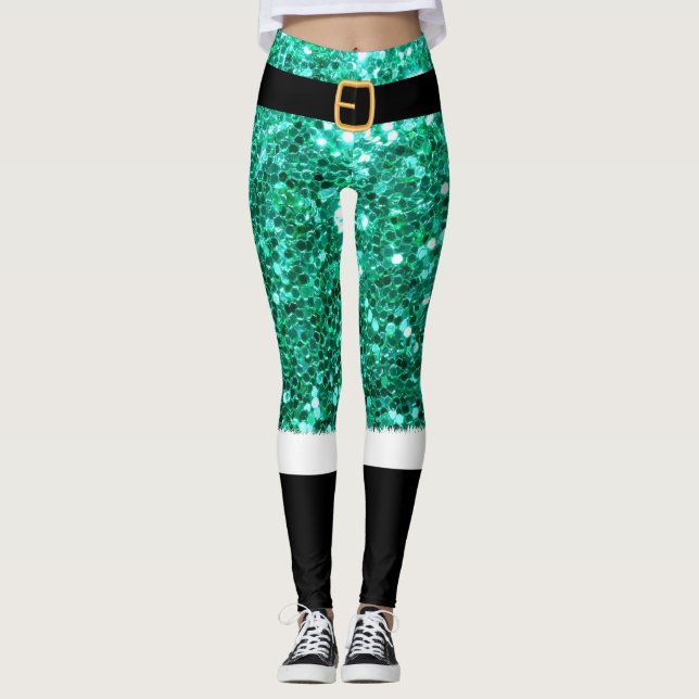 Santa Claus grüner Glitzer Leggings (Vorderseite)