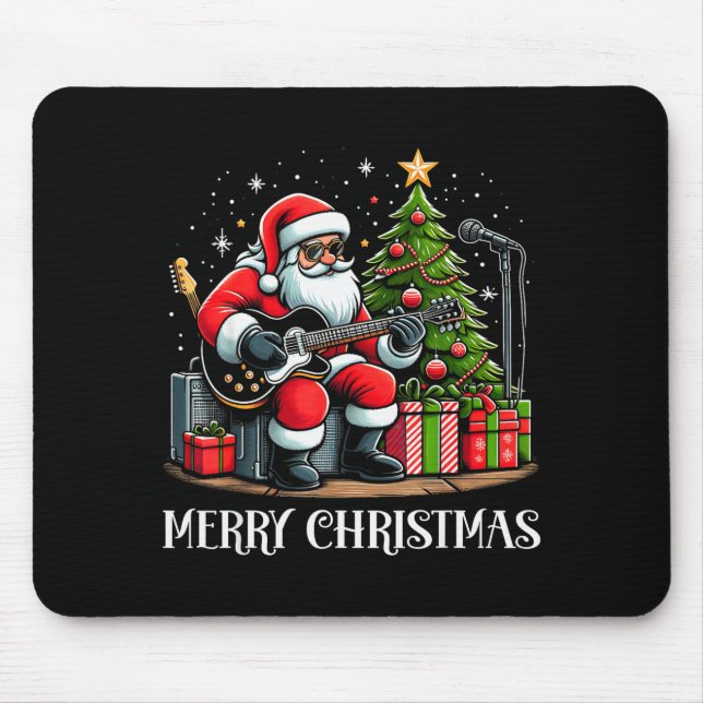 Santa Claus Guitarist Merry Christmas Funny Guitar Mousepad (Vorne)