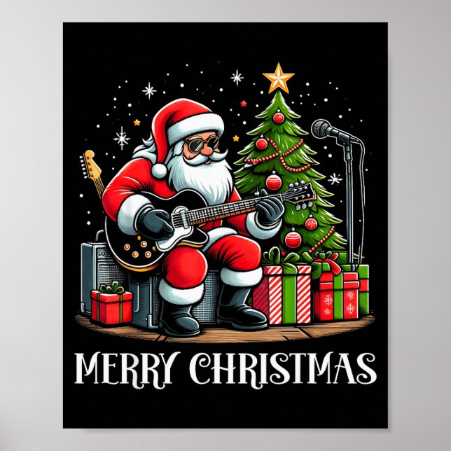 Santa Claus Guitarist Merry Christmas Funny Guitar Poster (Vorne)