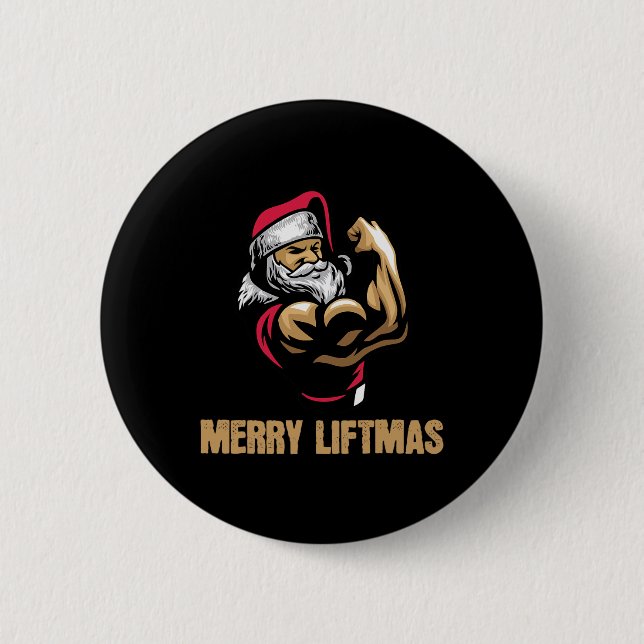 Santa Claus Gym Bodybuilding Fitness Frohe Weihnac Button (Vorderseite)