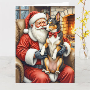Santa Claus hält Australian Kelpie Weihnachten Karte