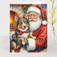 Santa Claus hält Australian Shepherd Weihnachten