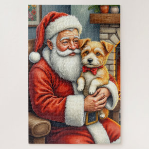Santa Claus hält Australian Terrier Weihnachten Puzzle