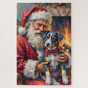 Santa Claus hält Blue Heeler Weihnachtskunst Puzzle