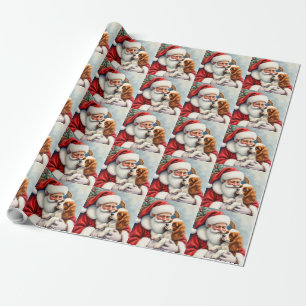 Santa Claus hält einen Cavalier King Charles Spani Geschenkpapier