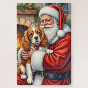 Santa Claus hält einen Cavalier King Charles Spani Puzzle