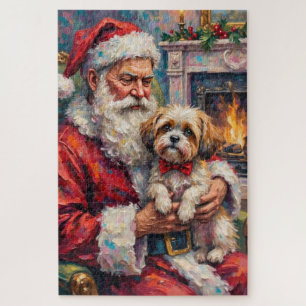 Santa Claus hält Malti Tzu Weihnachtskunst Puzzle