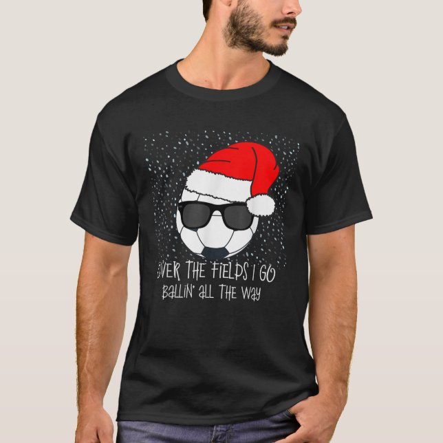 Santa Claus Hat Soccer Ball Sonnenbrille Weihnacht T-Shirt (Vorderseite)