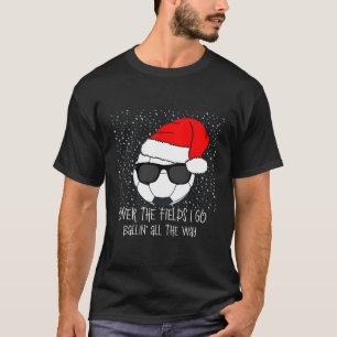 Santa Claus Hat Soccer Ball Sonnenbrille Weihnacht T-Shirt