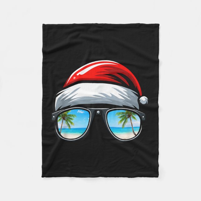 Santa Claus Hat Sungles Beach Christmas In July  Fleecedecke (Vorderseite)