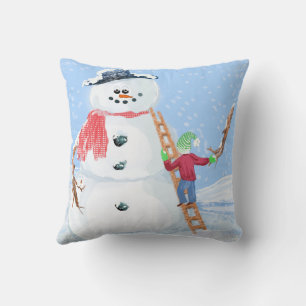 Santa Claus Helfer baut einen albernen Schneemann Kissen