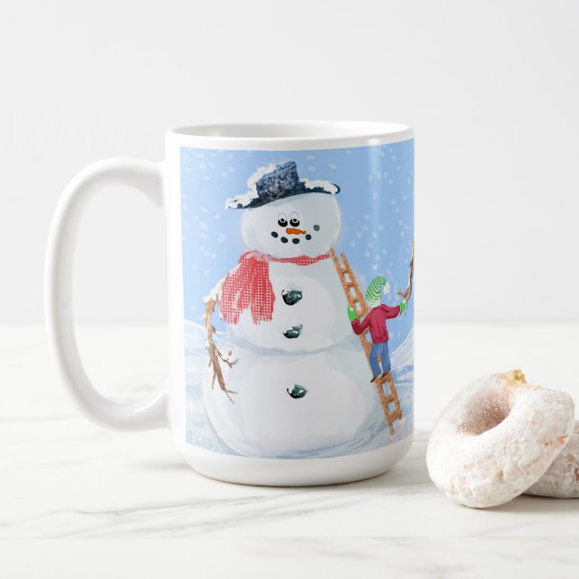 Santa Claus Helper Gebäude Ein Alberner Schneemann Kaffeetasse (Mit Donut)